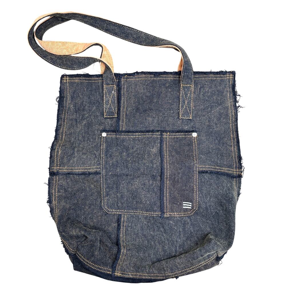 BDG Urban Outfitters Denim Tote Black Acid Wash Frayed Seam Orange Detail Grunge